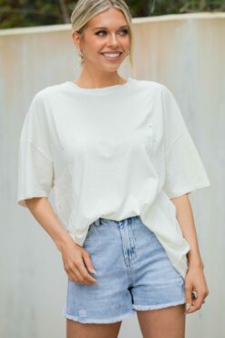 One More Time White Distressed Top